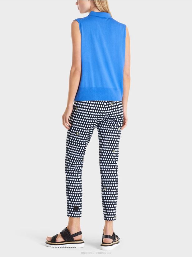 Tricou polo fără mâneci din tricot fin Marc Cain azur îmbrăcăminte 4826HH1187