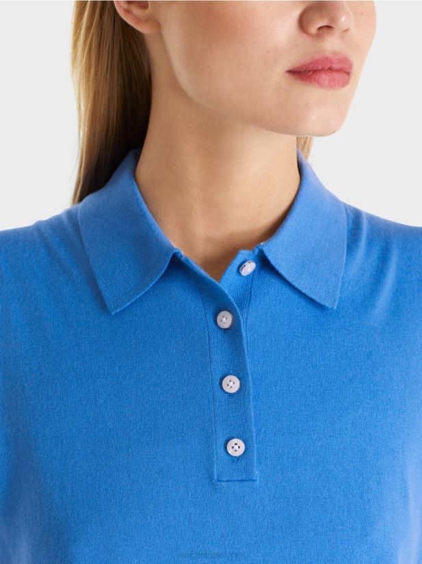 Tricou polo fără mâneci din tricot fin Marc Cain azur îmbrăcăminte 4826HH1187
