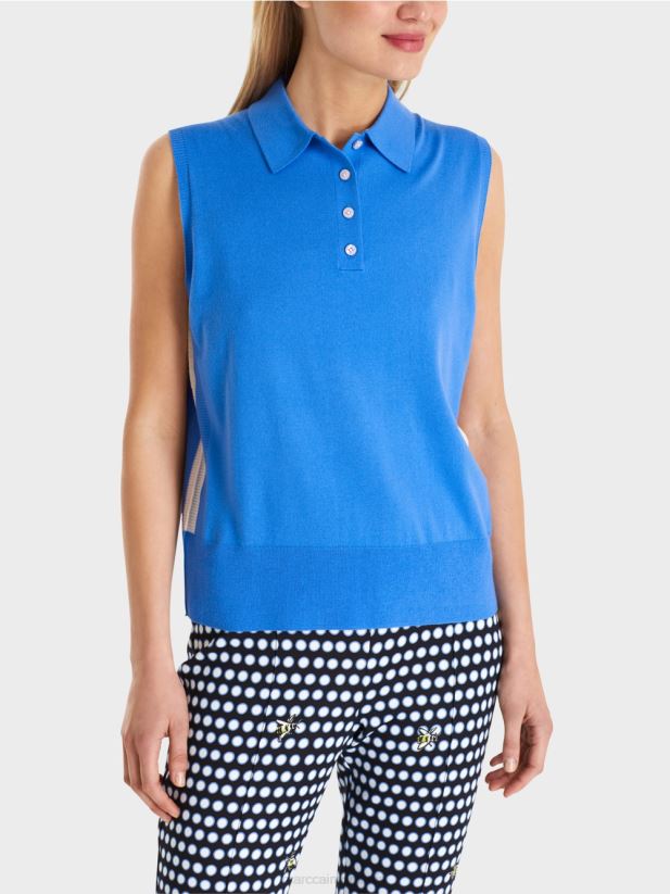 Tricou polo fără mâneci din tricot fin Marc Cain azur îmbrăcăminte 4826HH1187