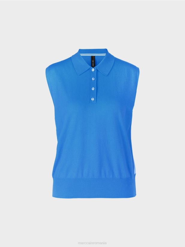 Tricou polo fără mâneci din tricot fin Marc Cain azur îmbrăcăminte 4826HH1187