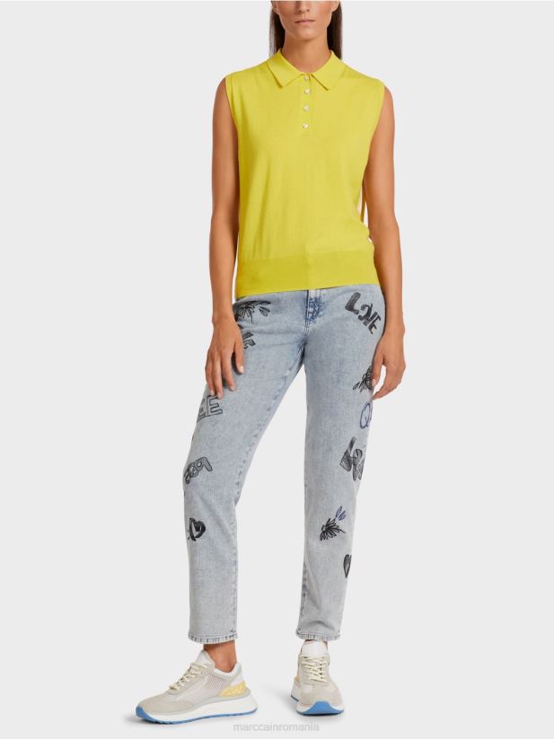 Tricou polo fără mâneci din tricot fin Marc Cain sulf verde îmbrăcăminte 4826HH1190