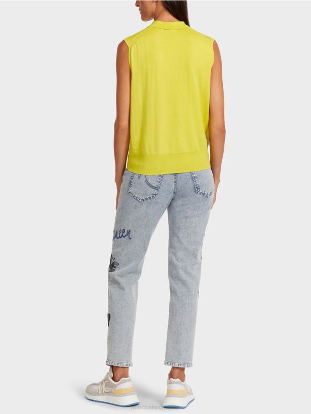 Tricou polo fără mâneci din tricot fin Marc Cain sulf verde îmbrăcăminte 4826HH1190