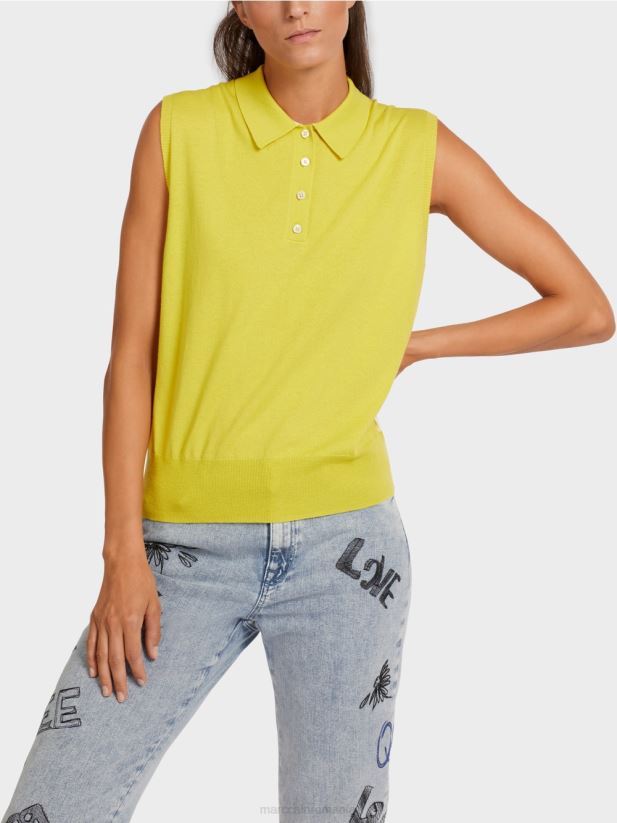 Tricou polo fără mâneci din tricot fin Marc Cain sulf verde îmbrăcăminte 4826HH1190