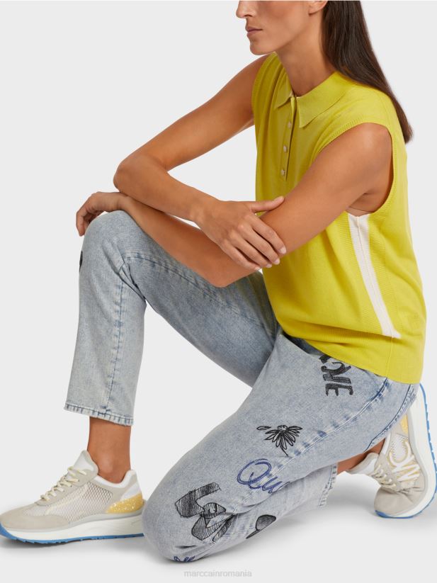 Tricou polo fără mâneci din tricot fin Marc Cain sulf verde îmbrăcăminte 4826HH1190