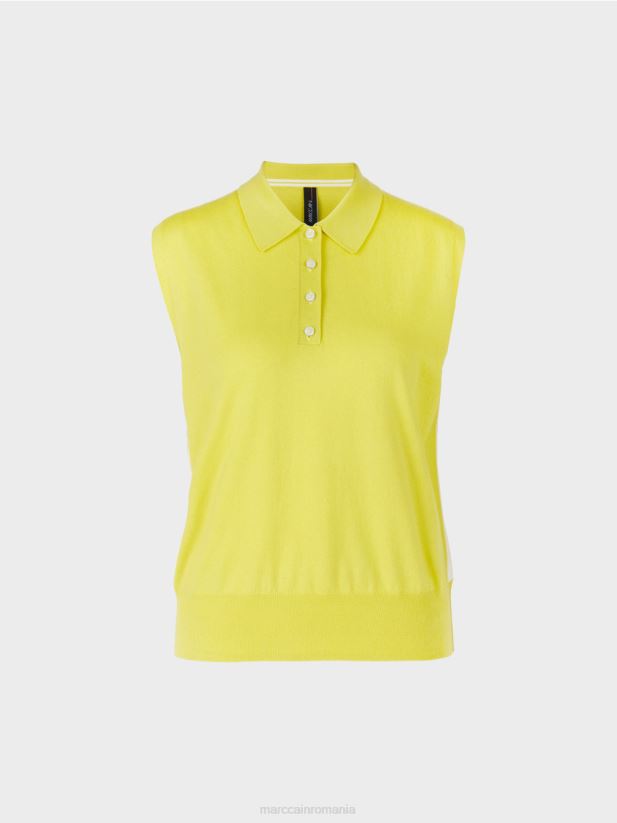 Tricou polo fără mâneci din tricot fin Marc Cain sulf verde îmbrăcăminte 4826HH1190