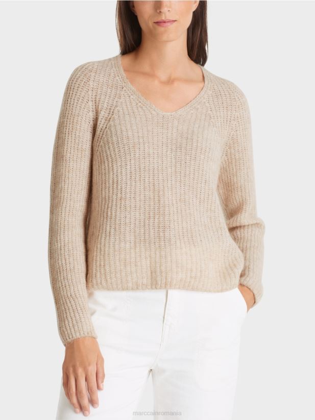 V-sweater 100% fabricat in Germania Marc Cain lapte de migdale îmbrăcăminte 4826HH1057