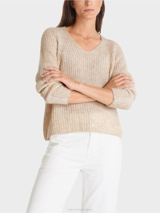 V-sweater 100% fabricat in Germania Marc Cain lapte de migdale îmbrăcăminte 4826HH1057