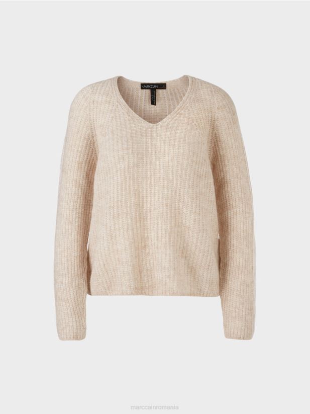 V-sweater 100% fabricat in Germania Marc Cain lapte de migdale îmbrăcăminte 4826HH1057