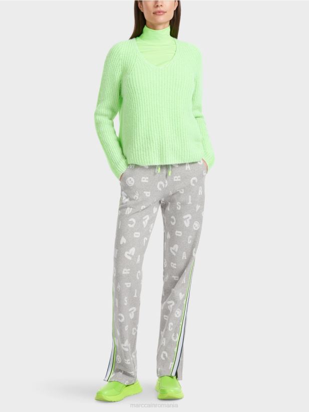 V-sweater 100% fabricat in Germania Marc Cain verde strălucitor șocant îmbrăcăminte 4826HH1094