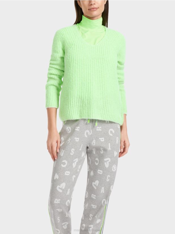 V-sweater 100% fabricat in Germania Marc Cain verde strălucitor șocant îmbrăcăminte 4826HH1094