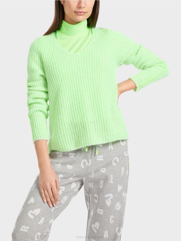 V-sweater 100% fabricat in Germania Marc Cain verde strălucitor șocant îmbrăcăminte 4826HH1094