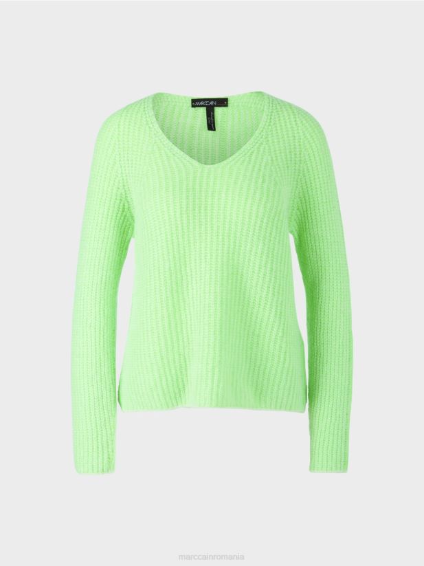 V-sweater 100% fabricat in Germania Marc Cain verde strălucitor șocant îmbrăcăminte 4826HH1094