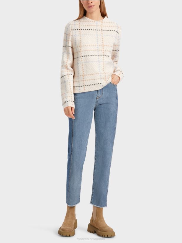 jumper cu carouri tricotat in germania Marc Cain crema inchisa îmbrăcăminte 4826HH1088