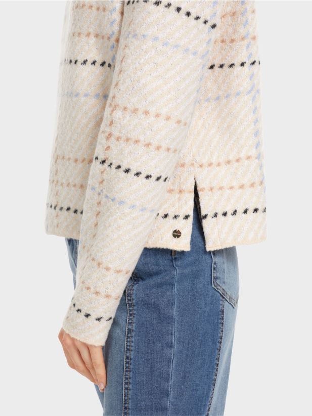 jumper cu carouri tricotat in germania Marc Cain crema inchisa îmbrăcăminte 4826HH1088