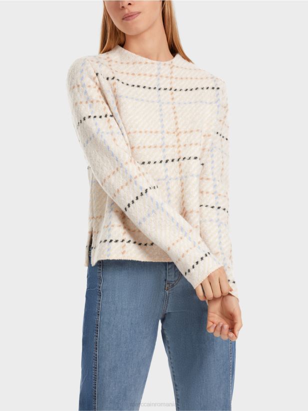 jumper cu carouri tricotat in germania Marc Cain crema inchisa îmbrăcăminte 4826HH1088