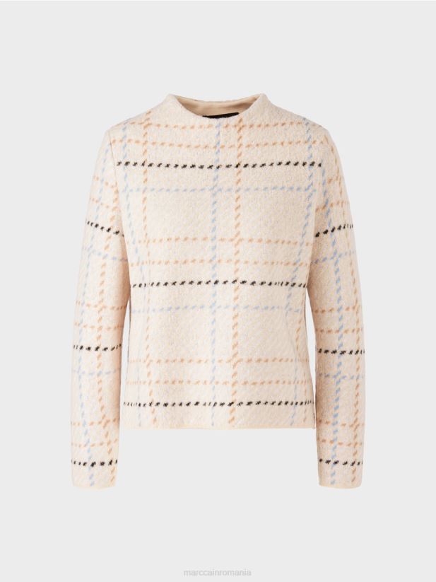 jumper cu carouri tricotat in germania Marc Cain crema inchisa îmbrăcăminte 4826HH1088