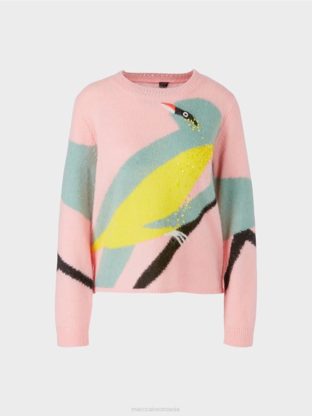 pulover boucle „rethink together”. Marc Cain roz pudra moale îmbrăcăminte 4826HH1119