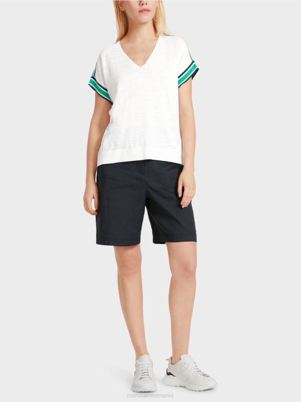 pulover casual tricotat cu decolteu in V Marc Cain alb îmbrăcăminte 4826HH1126