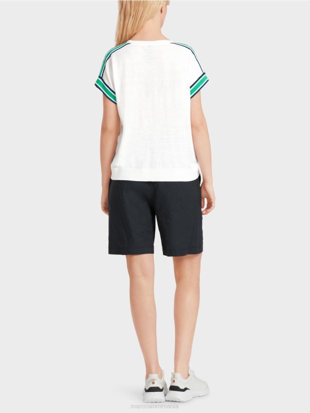 pulover casual tricotat cu decolteu in V Marc Cain alb îmbrăcăminte 4826HH1126