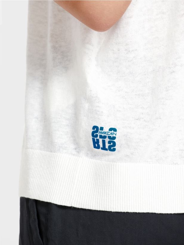 pulover casual tricotat cu decolteu in V Marc Cain alb îmbrăcăminte 4826HH1126