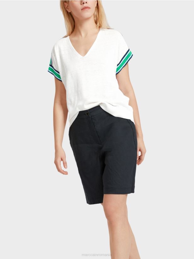 pulover casual tricotat cu decolteu in V Marc Cain alb îmbrăcăminte 4826HH1126