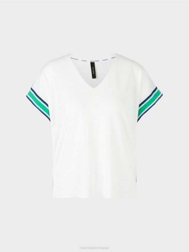 pulover casual tricotat cu decolteu in V Marc Cain alb îmbrăcăminte 4826HH1126