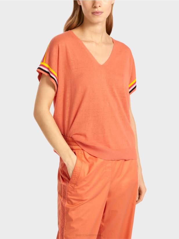 pulover casual tricotat cu decolteu in V Marc Cain teracotă ușoară îmbrăcăminte 4826HH1141