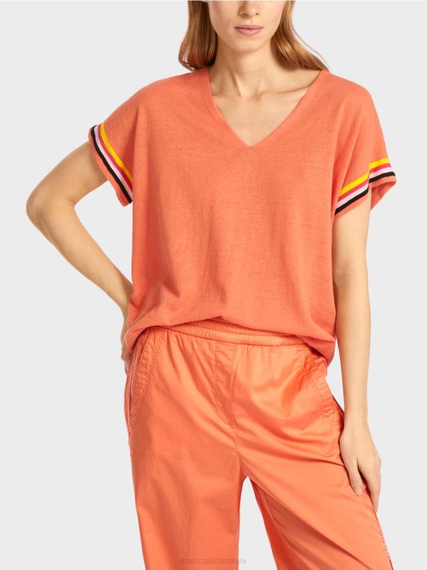 pulover casual tricotat cu decolteu in V Marc Cain teracotă ușoară îmbrăcăminte 4826HH1141