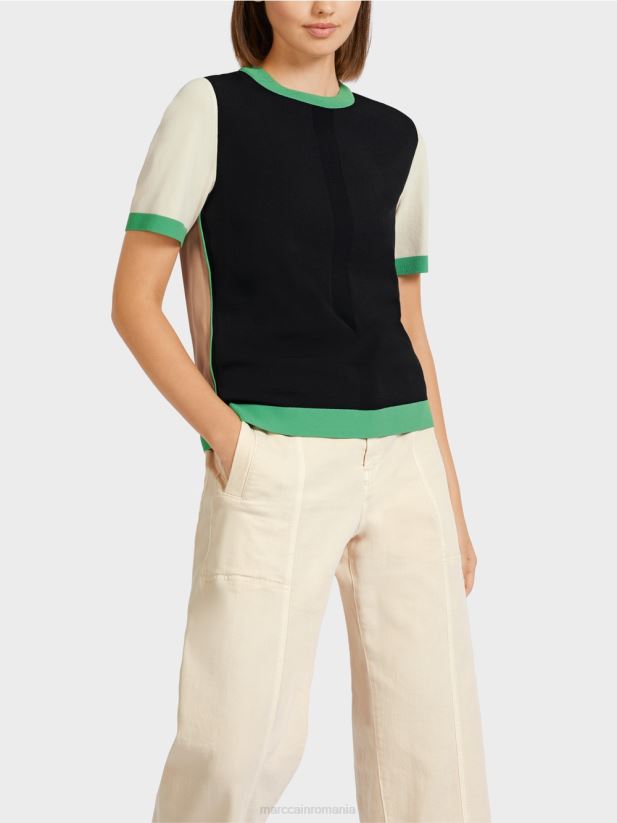 pulover color block „regândiți împreună”. Marc Cain negru îmbrăcăminte 4826HH1201