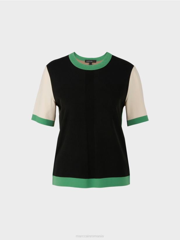 pulover color block „regândiți împreună”. Marc Cain negru îmbrăcăminte 4826HH1201