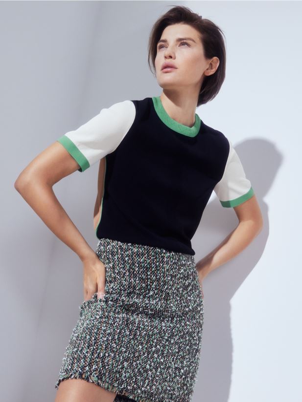 pulover color block „regândiți împreună”. Marc Cain negru îmbrăcăminte 4826HH1201