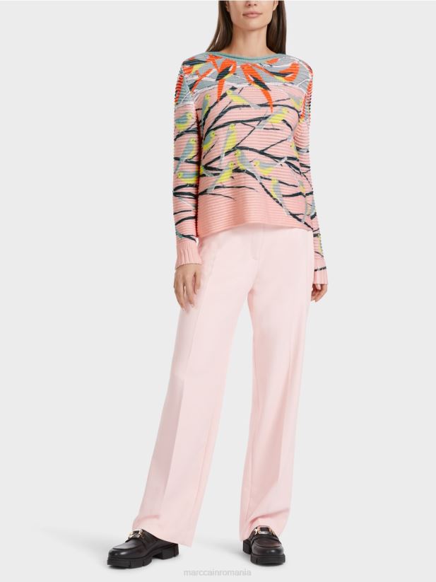 pulover cu design de păsări tricotat în germania Marc Cain albastru închis la cer îmbrăcăminte 4826HH1122