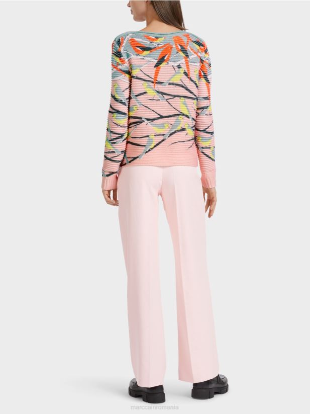 pulover cu design de păsări tricotat în germania Marc Cain albastru închis la cer îmbrăcăminte 4826HH1122