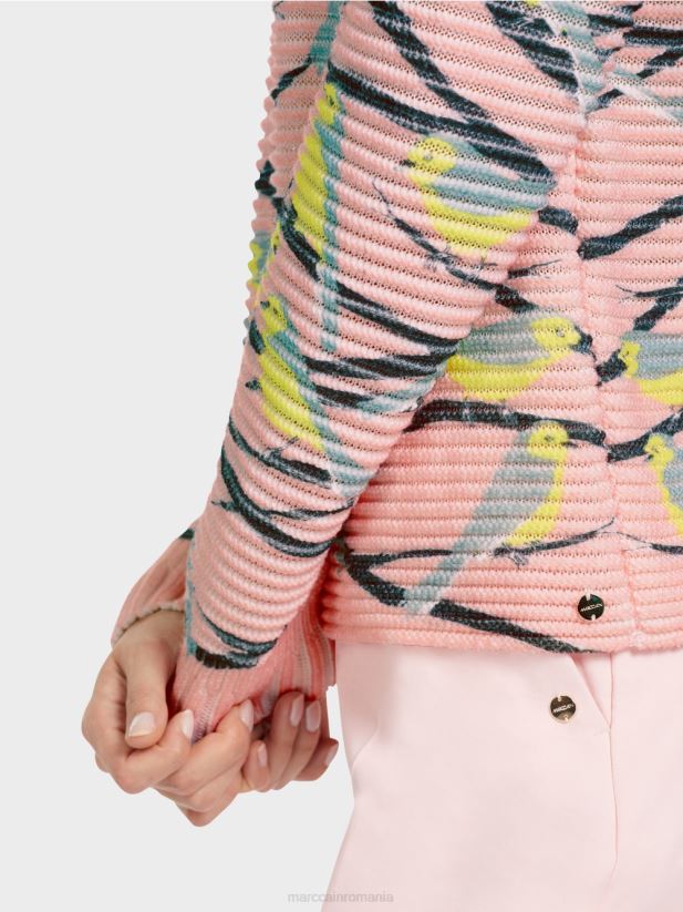 pulover cu design de păsări tricotat în germania Marc Cain albastru închis la cer îmbrăcăminte 4826HH1122