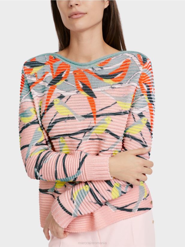 pulover cu design de păsări tricotat în germania Marc Cain albastru închis la cer îmbrăcăminte 4826HH1122