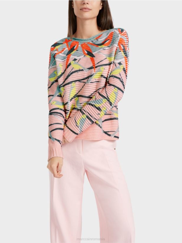 pulover cu design de păsări tricotat în germania Marc Cain albastru închis la cer îmbrăcăminte 4826HH1122