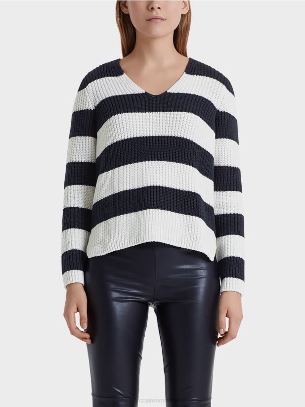 pulover cu dungi bloc Marc Cain albastru miezul nopții îmbrăcăminte 4826HH1216