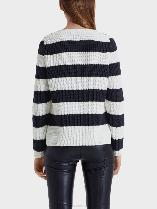 pulover cu dungi bloc Marc Cain albastru miezul nopții îmbrăcăminte 4826HH1216
