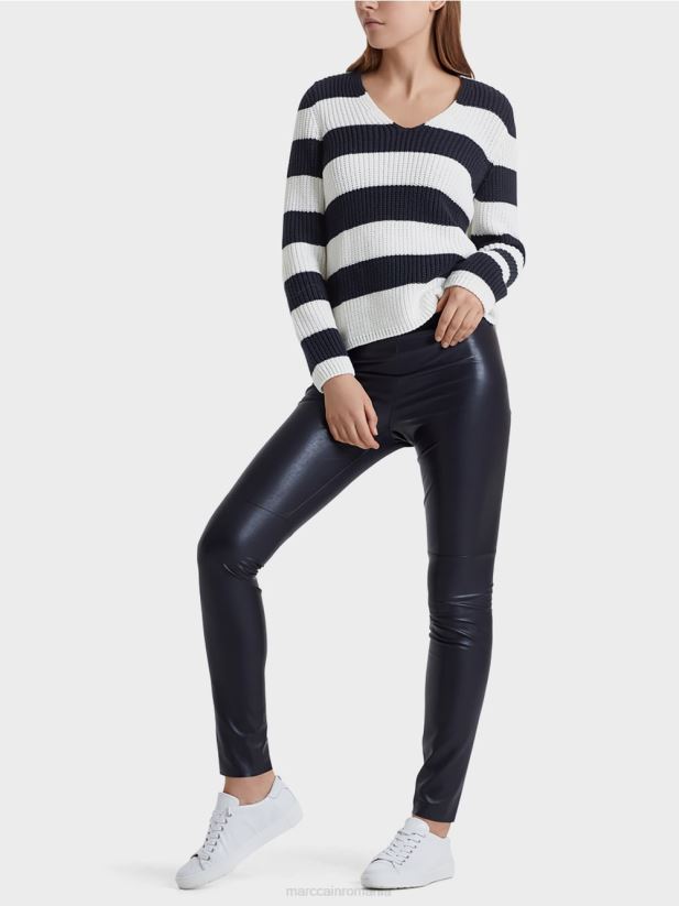 pulover cu dungi bloc Marc Cain albastru miezul nopții îmbrăcăminte 4826HH1216