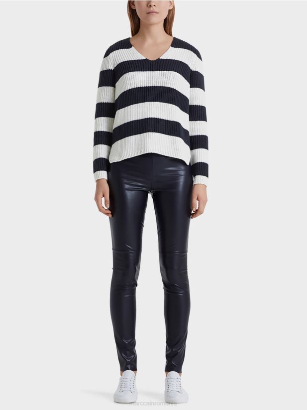 pulover cu dungi bloc Marc Cain albastru miezul nopții îmbrăcăminte 4826HH1216