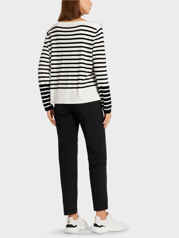 pulover cu dungi impletite Marc Cain alb și negru îmbrăcăminte 4826HH1176