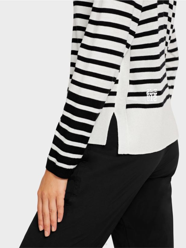 pulover cu dungi impletite Marc Cain alb și negru îmbrăcăminte 4826HH1176