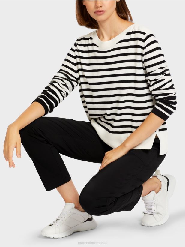 pulover cu dungi impletite Marc Cain alb și negru îmbrăcăminte 4826HH1176