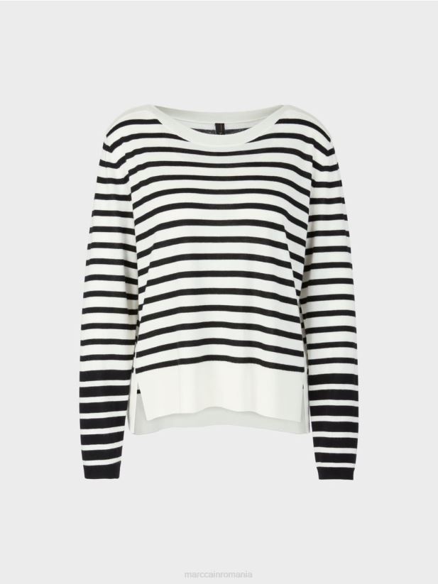 pulover cu dungi impletite Marc Cain alb și negru îmbrăcăminte 4826HH1176