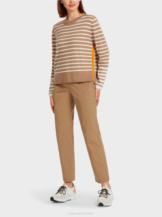 pulover cu dungi impletite Marc Cain cafea ușoară îmbrăcăminte 4826HH1179