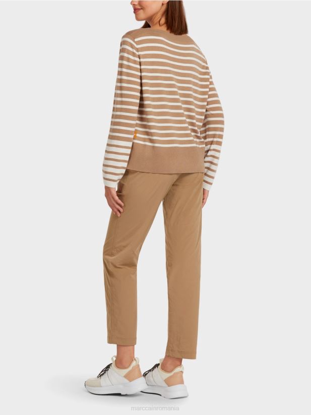 pulover cu dungi impletite Marc Cain cafea ușoară îmbrăcăminte 4826HH1179