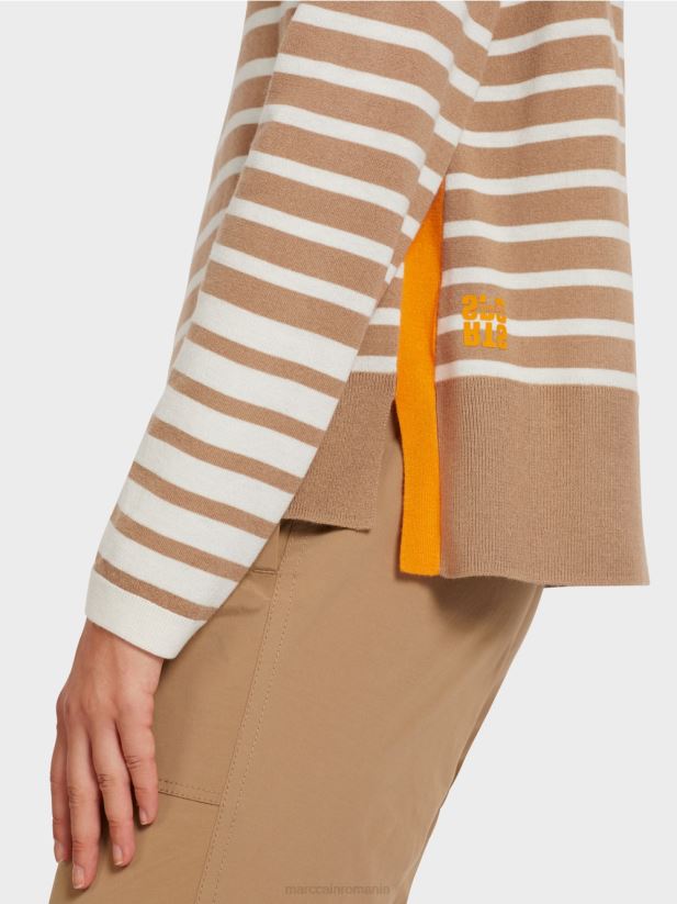 pulover cu dungi impletite Marc Cain cafea ușoară îmbrăcăminte 4826HH1179