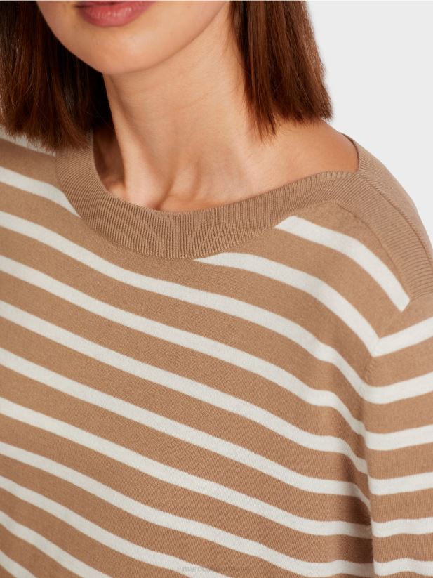 pulover cu dungi impletite Marc Cain cafea ușoară îmbrăcăminte 4826HH1179