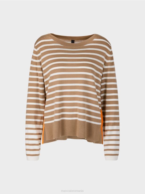 pulover cu dungi impletite Marc Cain cafea ușoară îmbrăcăminte 4826HH1179