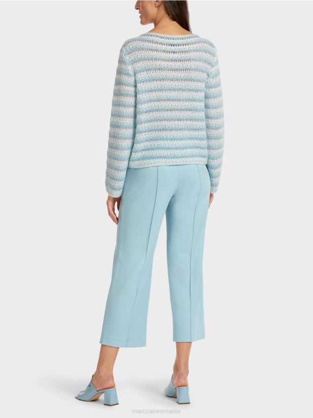 pulover cu dungi \"tricotat in germania\" Marc Cain albastru atmosferic îmbrăcăminte 4826HH1205